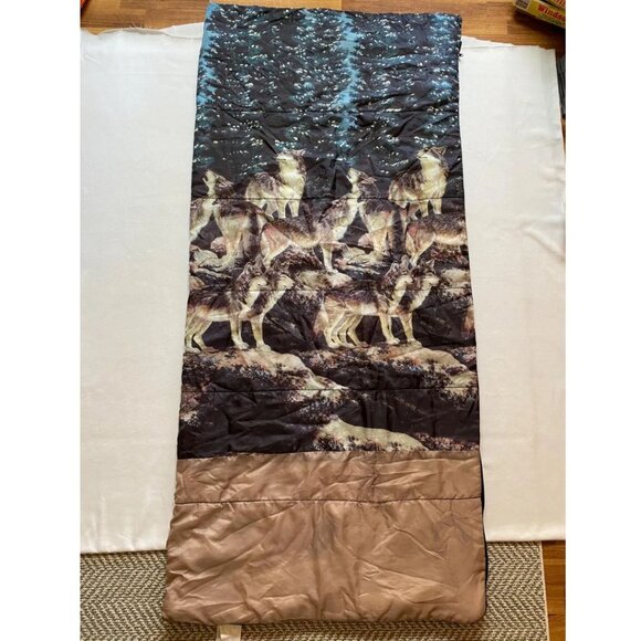 Howling Wolves Sleeping Bag 1990s Camping Gear Nylon Blanket - Picture 3 of 5